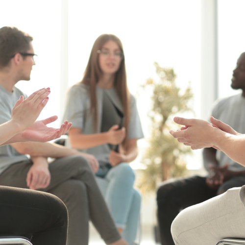 close up. young people in a group meeting. close up. young people in a group meeting. business and education